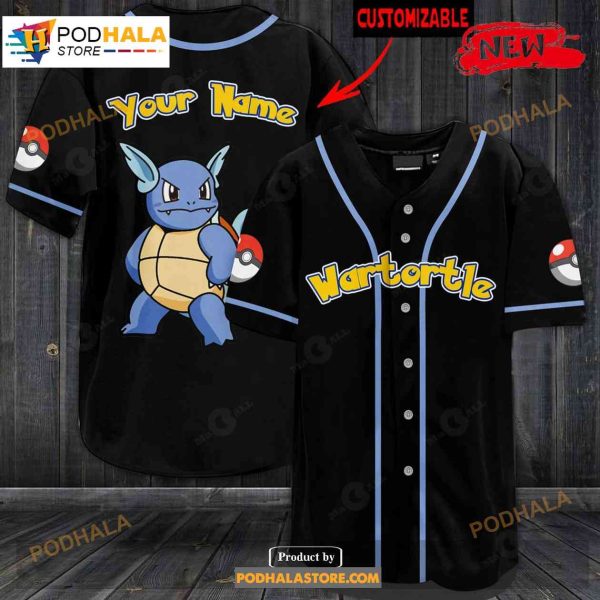 Personalized Wartortle Black Baseball Jersey