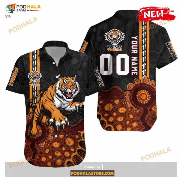 Personalized Wests Tigers Aboriginal NCAA Rugby Indigenous Kangaroo Tracks, NRL Funny Hawaiian Shirt