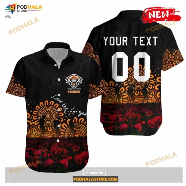 Personalized Wests Tigers NCAA Aboriginal Rugby Anzac Day Poppy With Soldiers, NRL Funny Hawaiian Shirt
