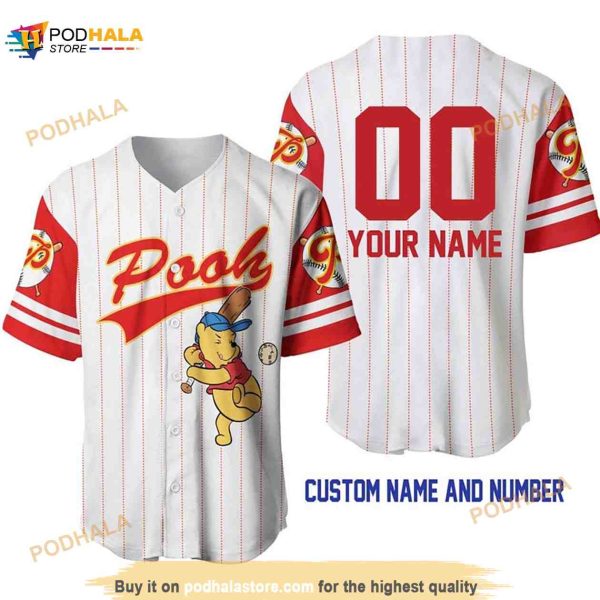 Personalized Winnie The Pooh All Over Print Pinstripe 3D Baseball Jersey