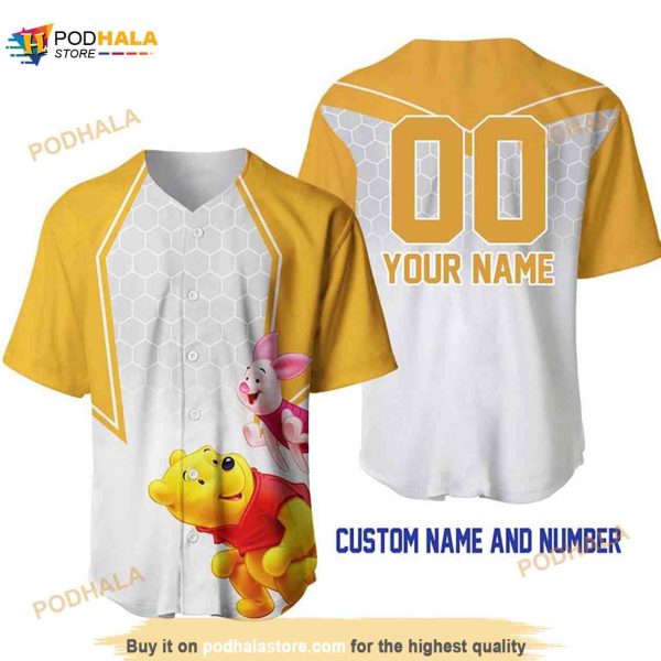 Personalized Winnie The Pooh Piglet Honey Pattern 3D Baseball Jersey