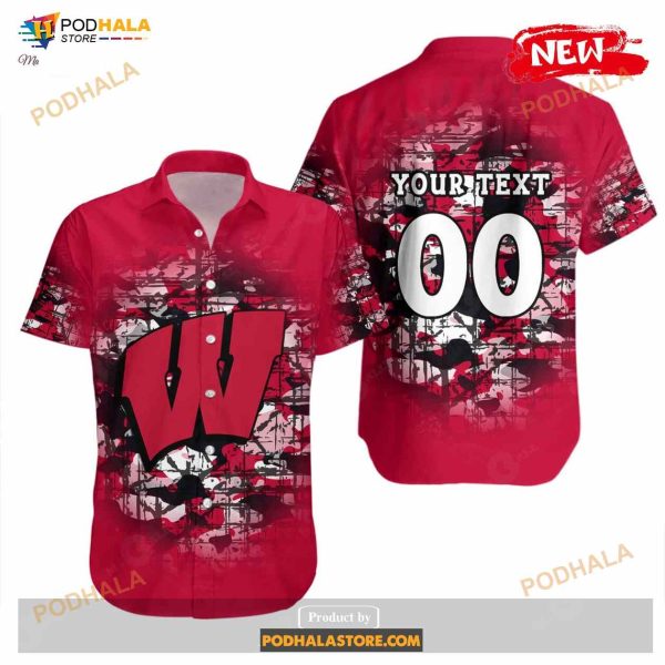 Personalized Wisconsin Badgers NCAA Camouflage Vintage Funny Hawaiian Shirt