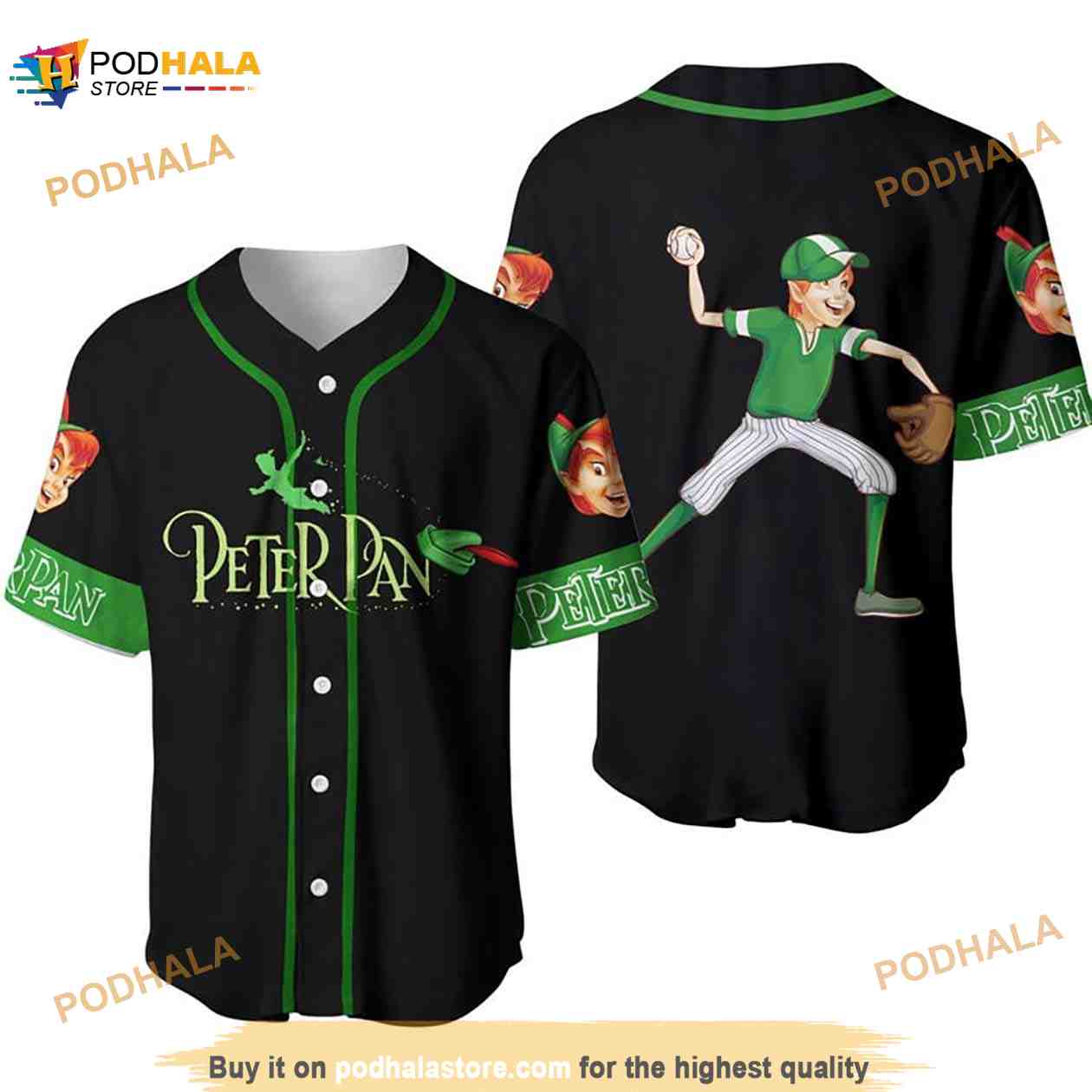 Peter Pan White Green Disney Cartoon Baseball Jersey Shirt