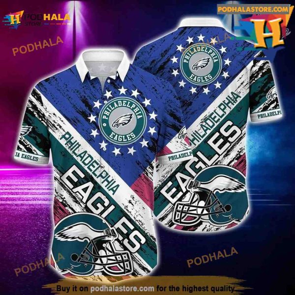 Philadelphia Eagles NFL Hawaiian Shirt, American Flag 3D Printed Short Shirt Gift