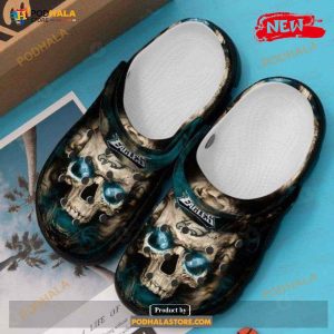 Philadelphia Eagles Skull Gift For Fan Rubber Crocs Crocband Clogs Comfy Footwear