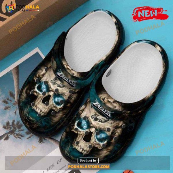 Philadelphia Eagles Skull Gift For Fan Rubber Crocs Crocband Clogs Comfy Footwear