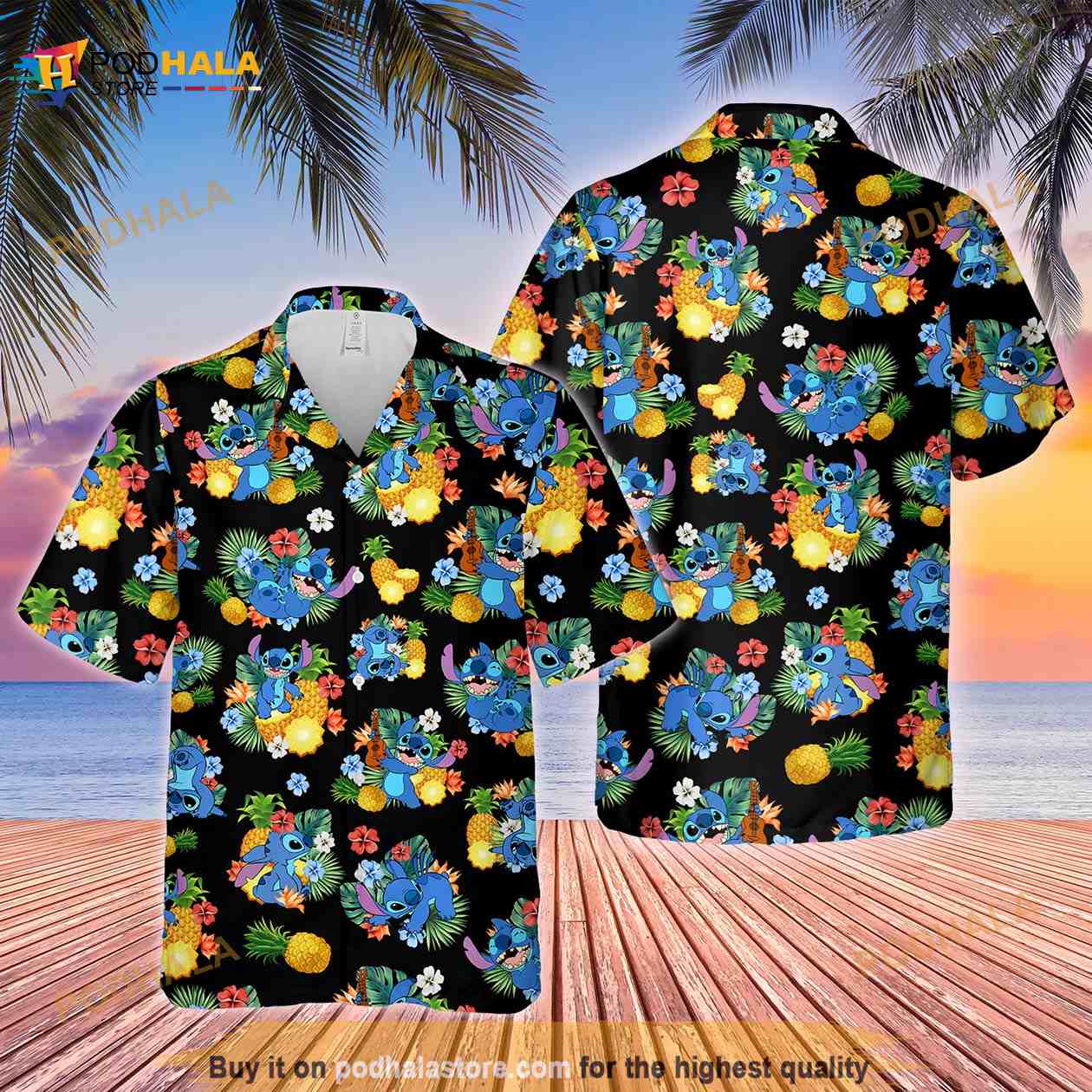 Pineapple Stitch Funny Hawaiian Shirt, Disney Stitch Guitar Tropical Beach  - Bring Your Ideas, Thoughts And Imaginations Into Reality Today