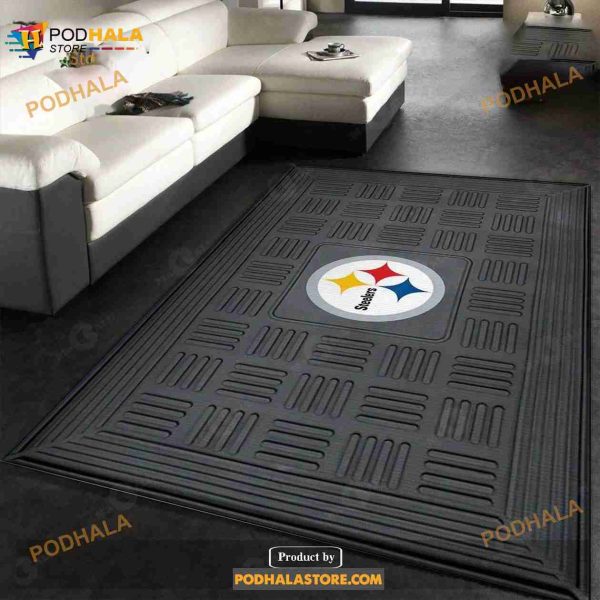 Pittsburgh Steelers Black Vinyl Medallion NFL Rug Carpet, Kitchen Rug, Home Decor Floor Decor