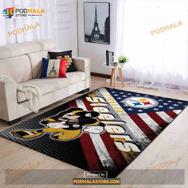 Pittsburgh Steelers NFL Team Mickey Us Style Nice Gift Home Decor Rectangle Area Rug