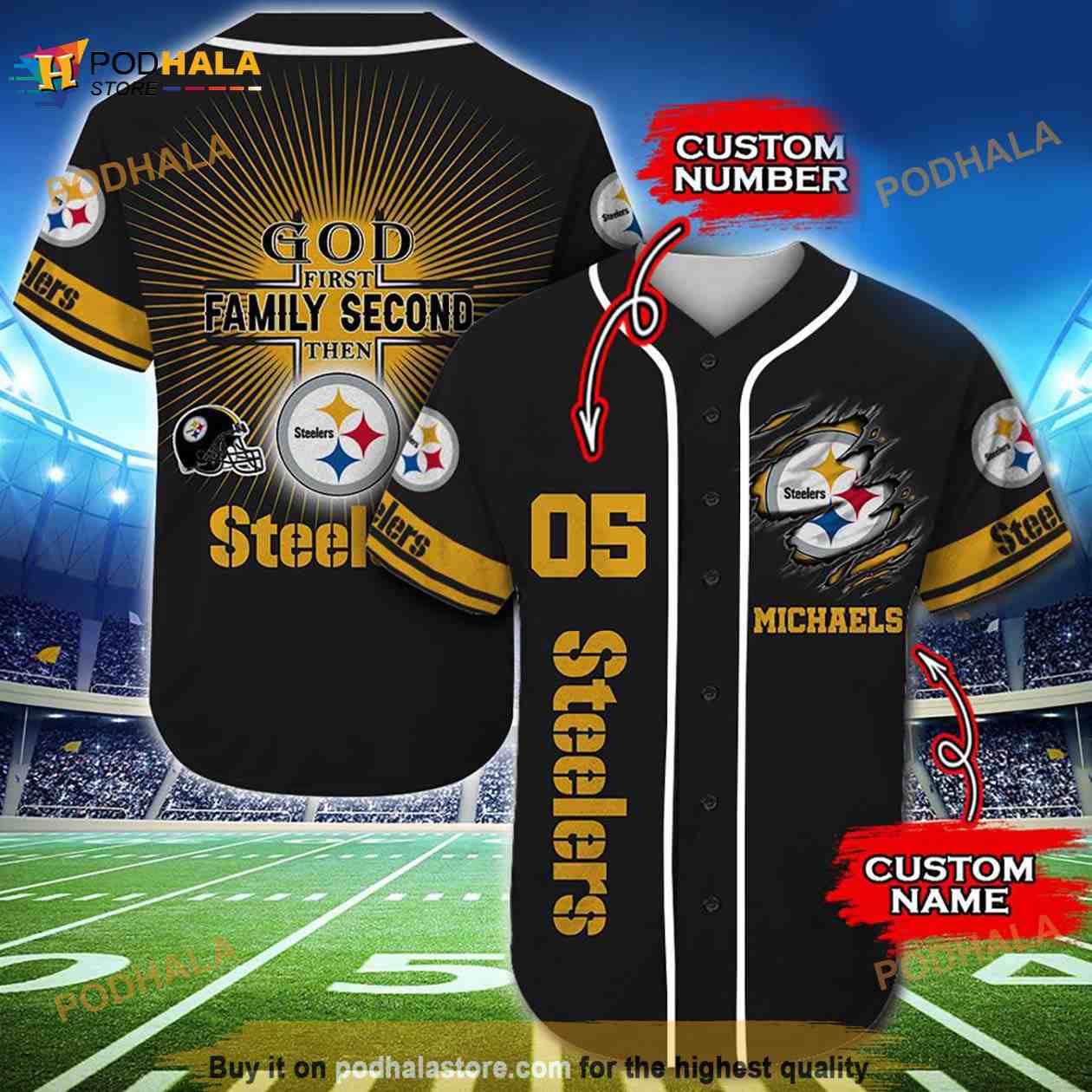 Pittsburgh Steelers Personalized Name Number 3D Baseball Jersey Shirt -  Bring Your Ideas, Thoughts And Imaginations Into Reality Today