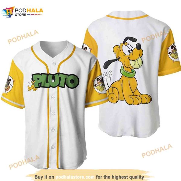Pluto Dog Disney Cartoon Graphics Unisex 3D Baseball Jersey Yellow