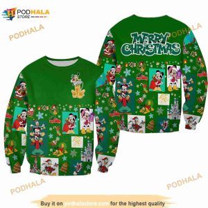 Pluto Dog Pattern Xmas Green 2023 Christmas Disney Cartoon Sweaters