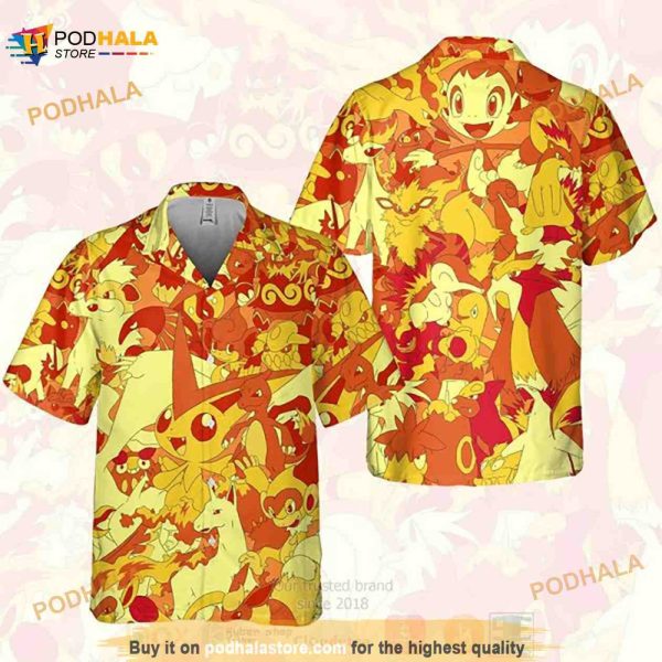 Pokemon Fire Type Funny 3D Hawaiian Shirt