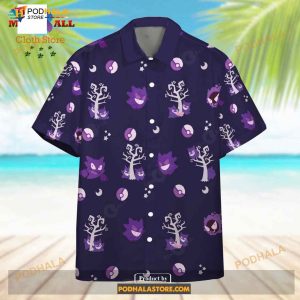 Pokemon Gengar Evolution Purple Pokemon Funny Hawaiian Shirt 3