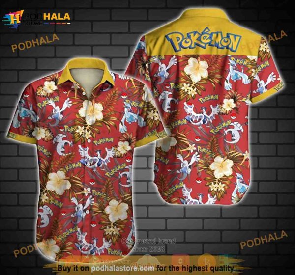 Pokemon Lugia Hibiscus Funny 3D Hawaiian Shirt