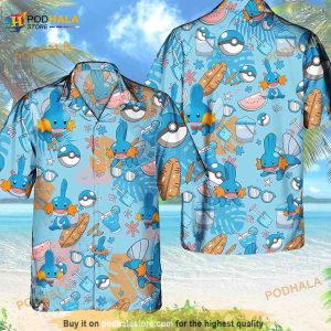 Pokemon Mudkip Hawaiian Shirt, Aloha Anime Mudkip Button Up Shirt For Pokemon Fans