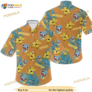 Pokemon Mudkip Hibiscus Flower Pattern Hawaiian Shirt, Pokemon Birthday Aloha Shirt