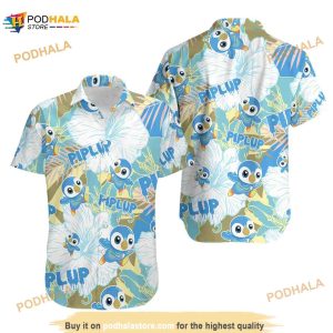 Pokemon Piplup Hawaiian Flowers Pattern Shirt, Pokemon Birthday Button Shirt