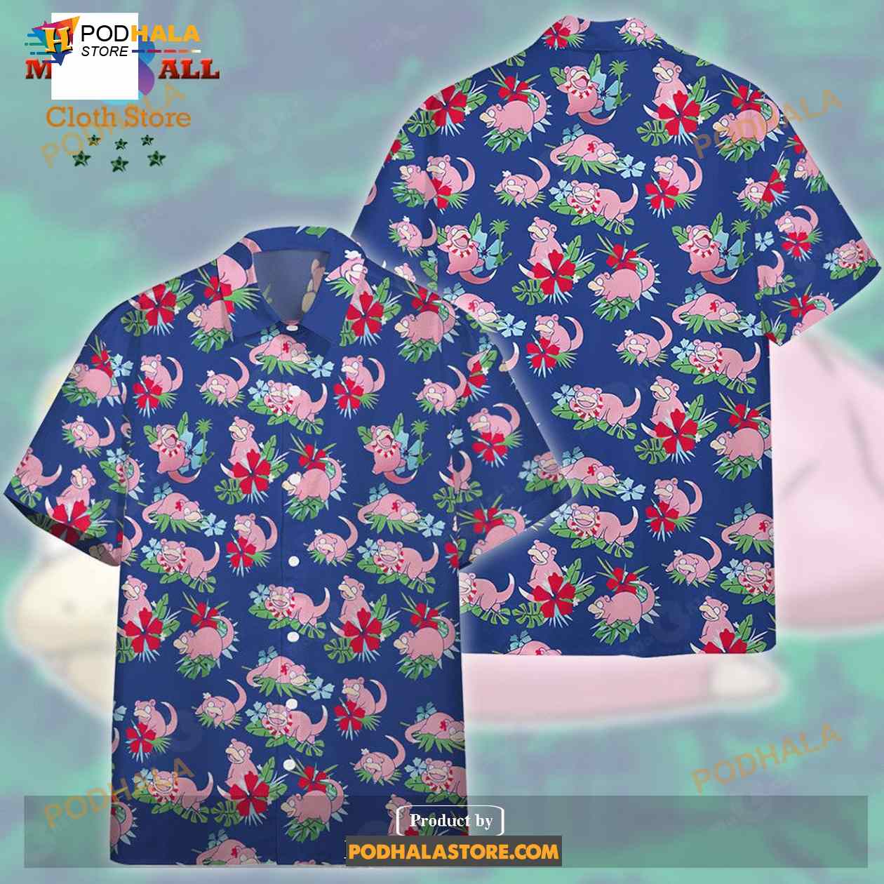 Pokemon Tropical Slowpoke Pink Blue Pokemo Funny Hawaiian Shirt Pokemon Tropical Slowpoke Pink Blue Pokemo Funny Hawaiian Shirt
