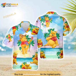 Pool Bear Surfing Funny Hawaiian Shirt, Pooh Lover Aloha Funny Hawaiian Shirt