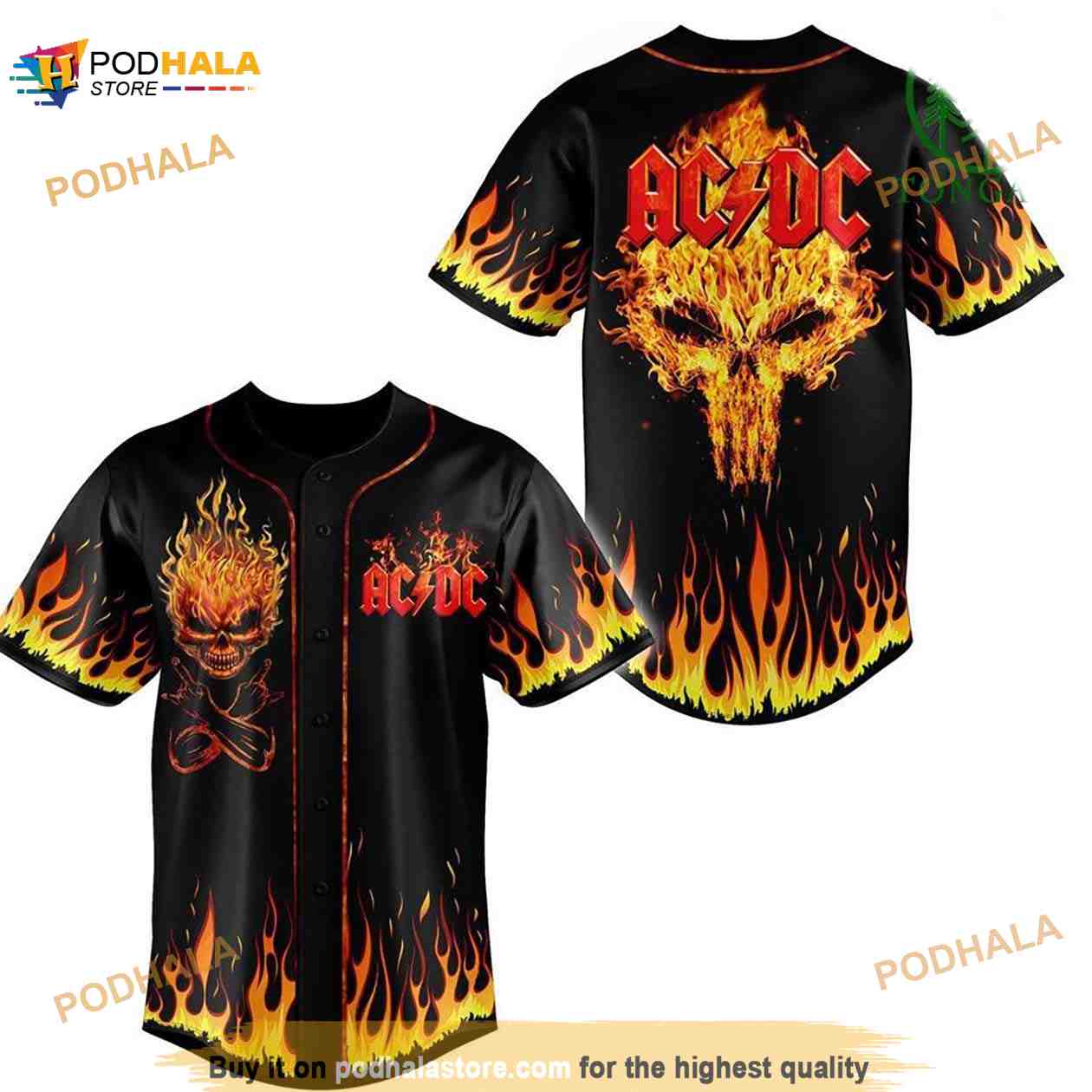 Premium Ac Dc Fire Skull 3D Baseball Jersey Shirt - Bring Your