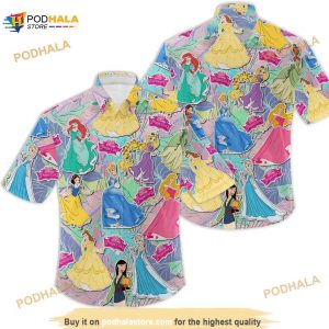 Princess Disney Hawaiian Shirt, Summer Tropical Print Vacation Aloha Shirt