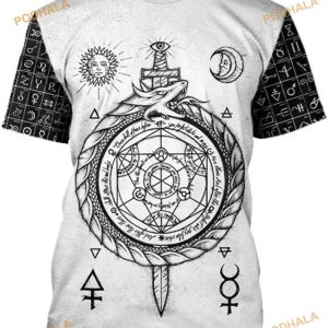 Print Viking Midgard Serpent Men's Amulet 3D Shirt, Summer Quick Dry Alchemy Rune Shirt