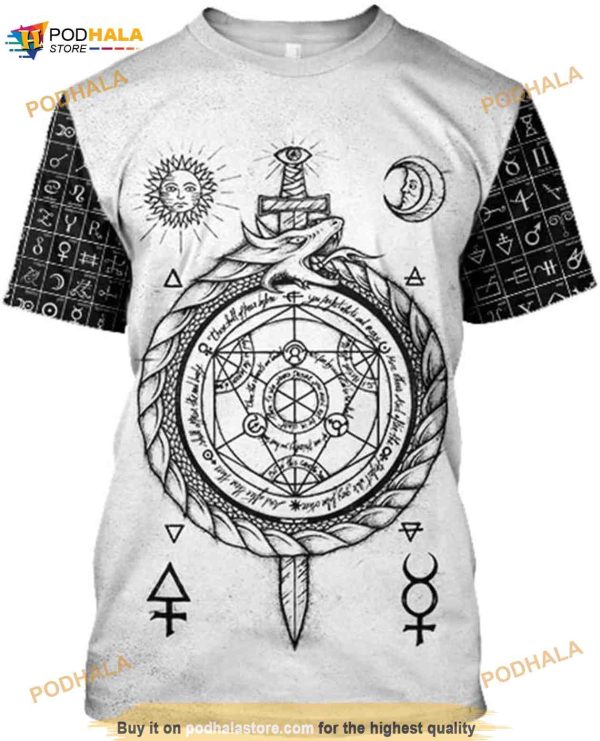 Print Viking Midgard Serpent Men’s Amulet 3D Shirt, Summer Quick Dry Alchemy Rune Shirt