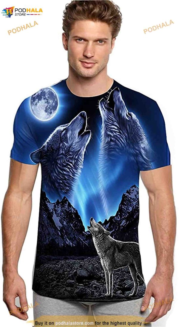 Print Wolf 3D Shirt, Novelty Short Sleeve Funny Graphic 3D Shirt For Couples