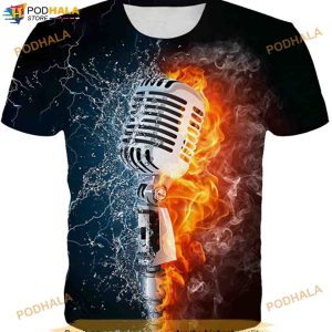 Printed Water And Fire Microphone Graphic 3D Shirt