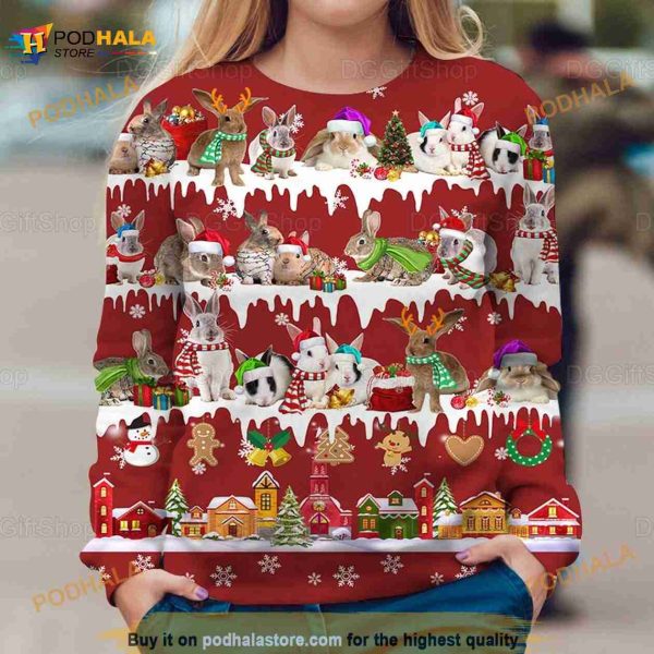 Rabbit Christmas 3D Funny Ugly Sweater, Xmas Holiday Funny Gift