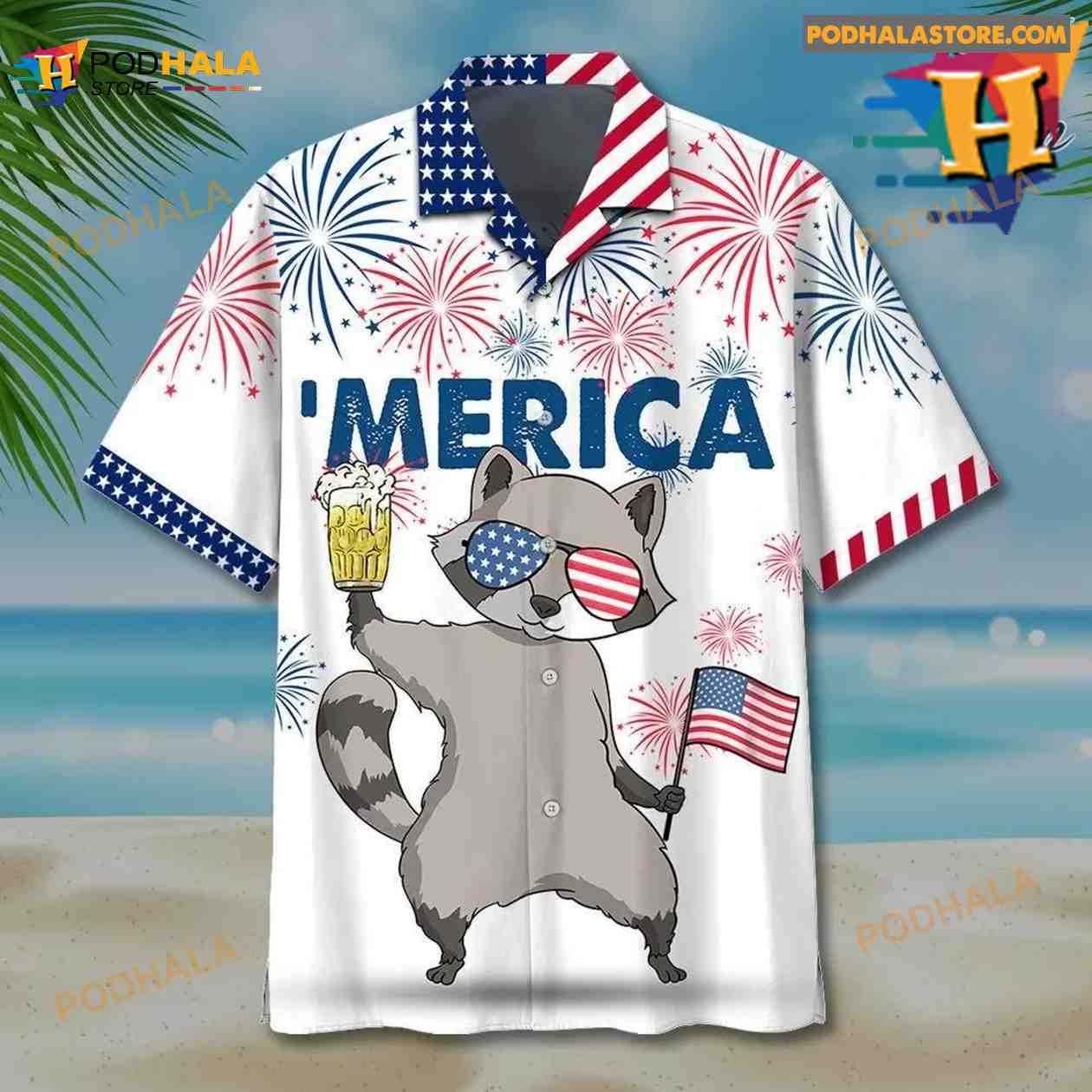 Raccoon Beer America Hawaiian Shirt Raccoon Beer America Hawaiian Shirt