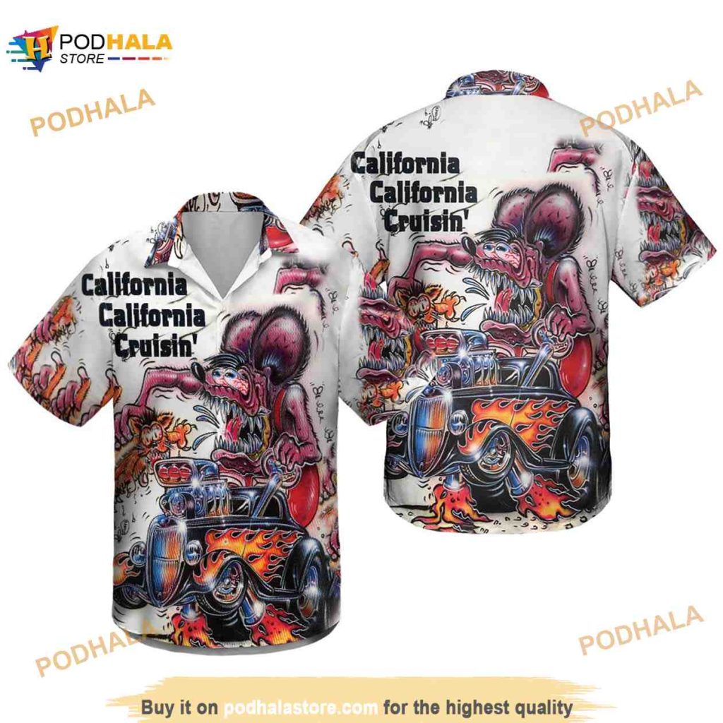 Rat Fink Rattail Hot Rod Hawaiian Shirt, California California Cruisin'