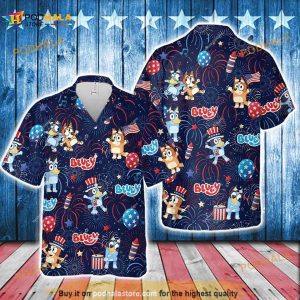 Red White Blueydad Hawaiian Shirt, Blueydad And Bingo 4th July Aloha Shirt