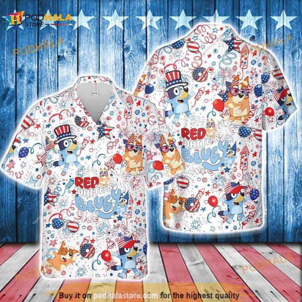 Red White Blueydad Hawaiian Shirt, Blueydad And Bingo 4th July Gift