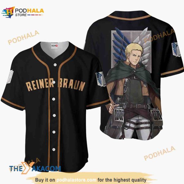 Reiner Braun Attack On Titan Anime 3D Baseball Jersey Shirt