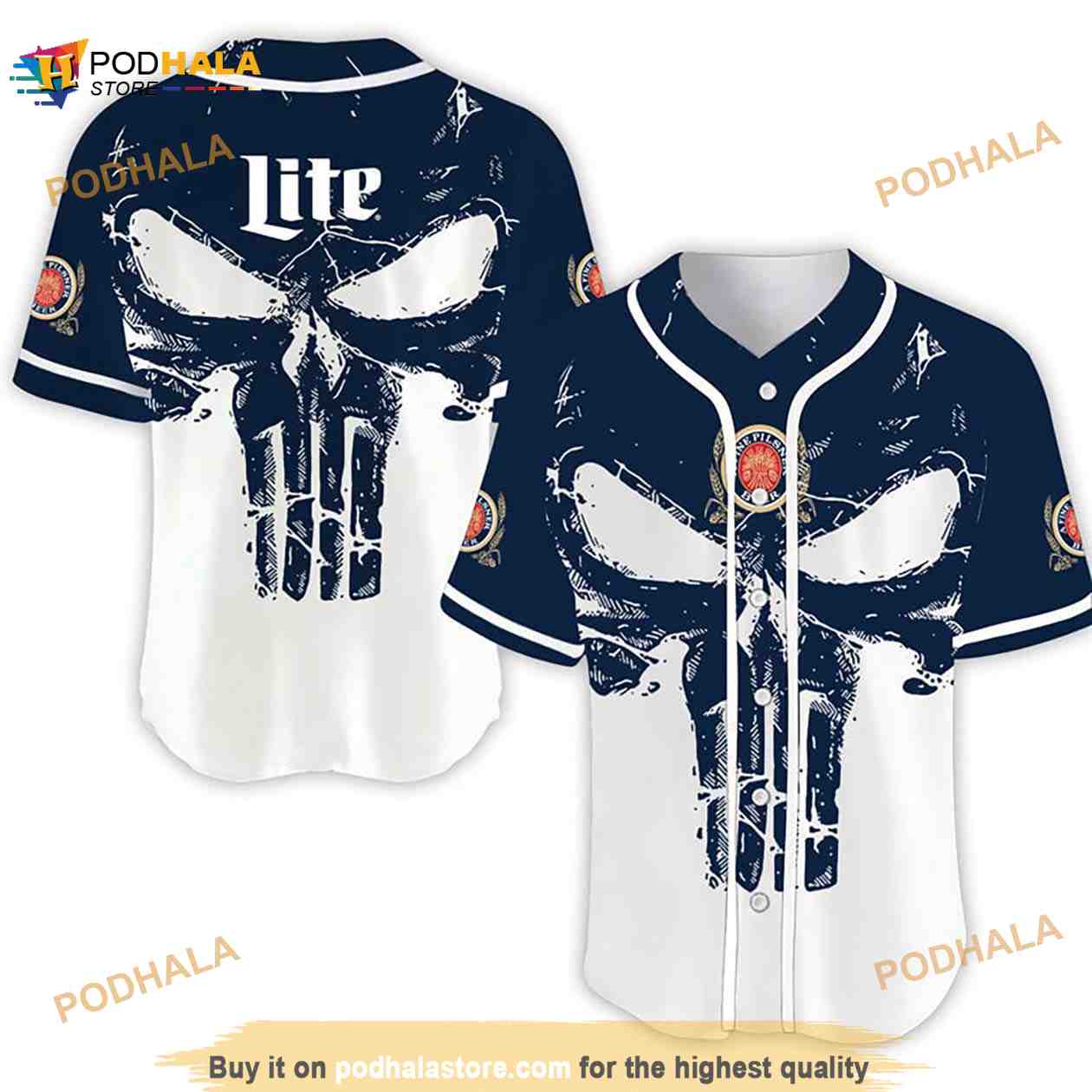 Navy Skull Miller Lite 3D Baseball Jersey - Bring Your Ideas, Thoughts And  Imaginations Into Reality Today