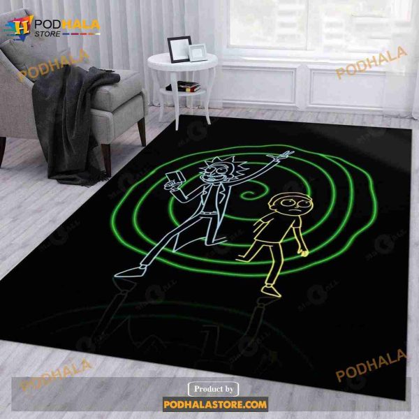 Rick And Morty Neon Area Rug For Christmas Living Room Rug Home Decor Gift