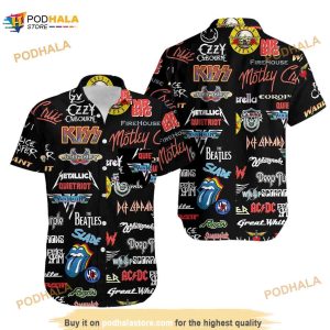 Rock And Roll Hawaiian Shirt, Lapel Casual Tropical Loose Print Aloha Shirt