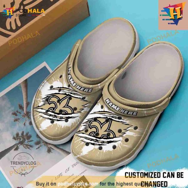 Saints Crocs Personalized New Orleans Saints Football Ripped Claw Crocs Clog Shoes