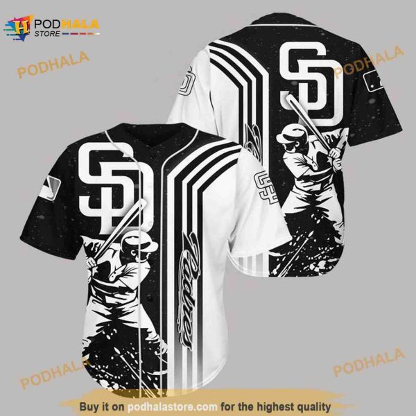 San Diego Padres Black N White 3D Baseball Jersey Shirt