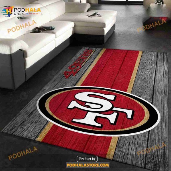 San Francisco 49ers NFL Team Logo Wooden Style Style Nice Gift, Indoor Outdoor Rugs