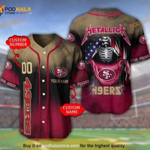 San Francisco 49ers Personalized Name Number Metallica 3D Baseball Jersey