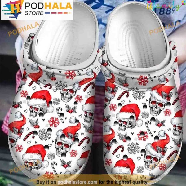 Santa Skull Christmas Pattern 3D Crocs, Funny Crocs