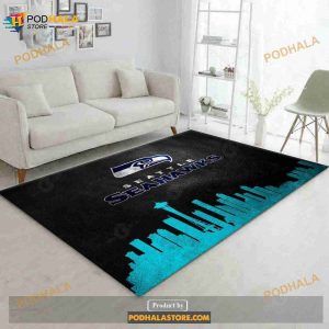 Seattle Seahawks Skyline NFL Team Logos Area Rug, Bedroom, Family Gift Us Decor
