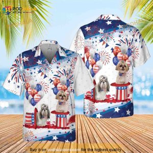 Shih Tzu Independence Day Hawaiian Shirt, Shih Tzu American Flag