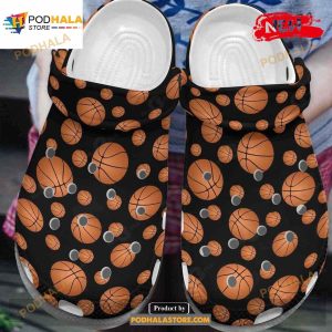 Simple Black Orange Basketball Pattern For Unisex Crocs Classic Clog Shoes