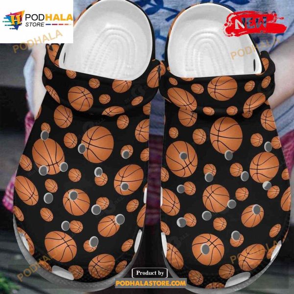 Simple Black Orange Basketball Pattern For Unisex Crocs Classic Clog Shoes