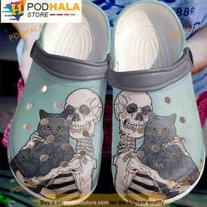 Skeleton Holding A Black Cat 3D Crocs, Funny Crocs