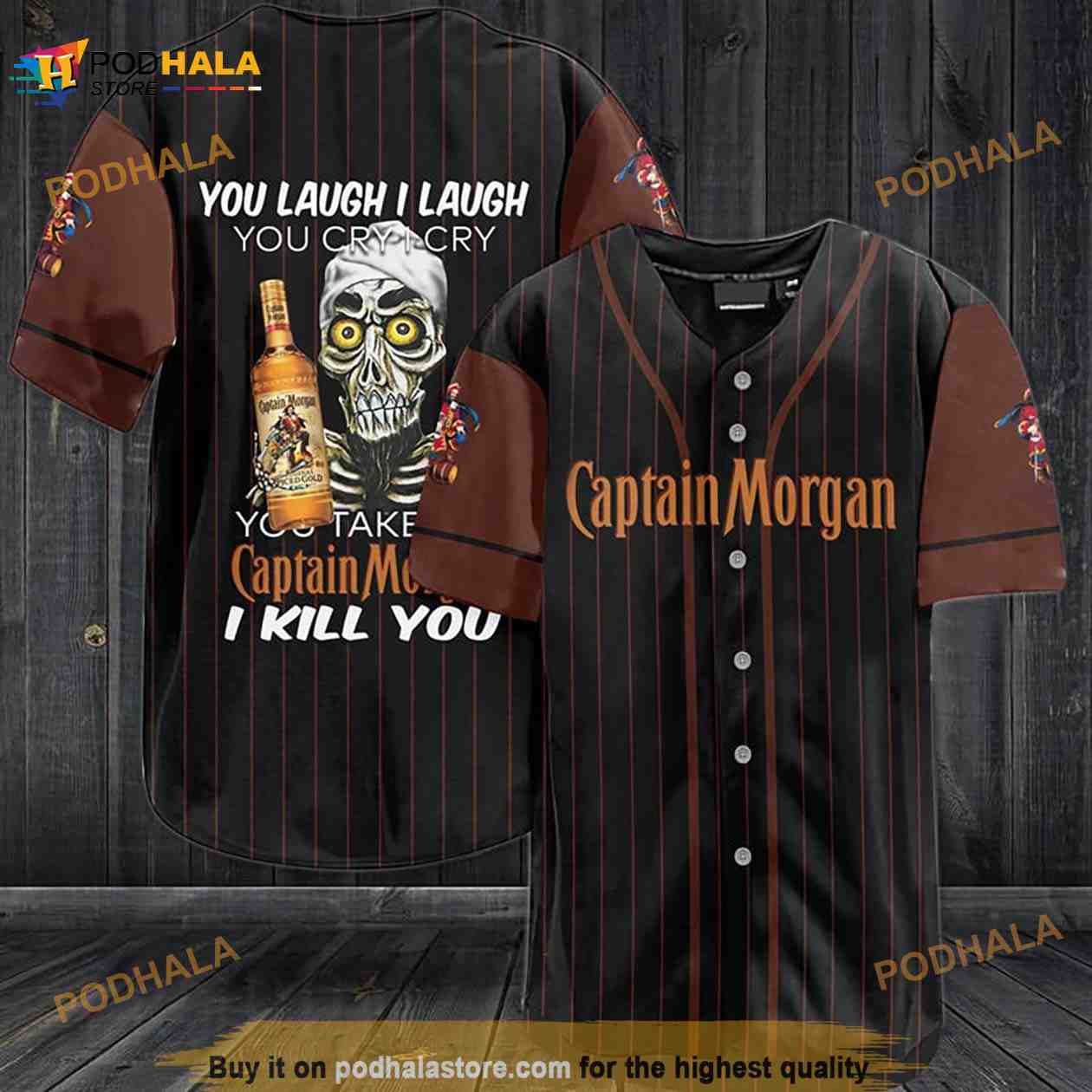 Black Skull Captain Morgan Baseball Jersey